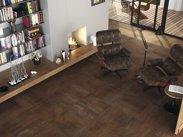 Effet métal sur un carrelage de séjour